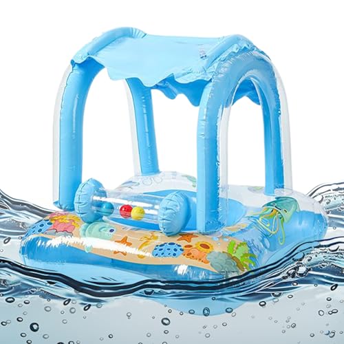 Rrlihjgu Baby Schwimmring - Aufblasbarer Kinder Schwimmschutz - Cartoon Schwimmreifen mit Sonnenschutz für Schwimmen See Outdoor von Rrlihjgu