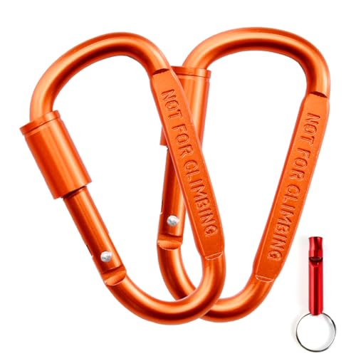 Ruayia Karabiner mit Schraubverschluss (2 Stück), Schlüsselanhänger Karabiner, Karabinerhaken Aluminium, Mini Schraubkarabiner für Camping, Angeln, Wandern Reisen mit 1*eine Hundepfeife (Orange) von Ruayia