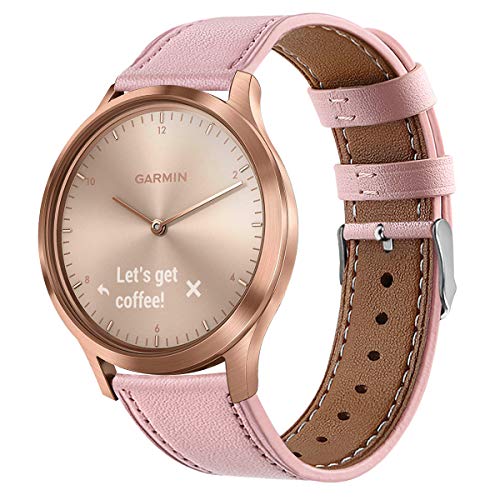 RuenTech Armband Kompatibel mit Garmin Vivomove 3 / Vivomove Style/Vivomove Luxe/Venu Smartwatch Armbänder Ersatzband Leder 20mm (pink) von RuenTech