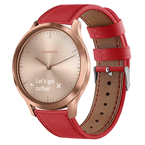 RuenTech Armband Kompatibel mit Garmin Vivomove 3 / Vivomove Style/Vivomove Luxe/Venu Smartwatch Armbänder Ersatzband Leder 20mm (red) von RuenTech