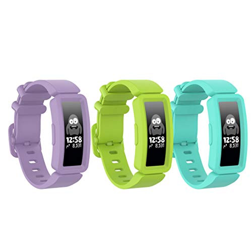 Ruentech Armbänder Kompatibel mit Fitbit Ace 2 Activity Tracker Armband Ersatz-Silikonband Kompatibel mit Fitbit Ace 2 Fitness Tracker Uhrenarmbänder (lila/See blau/Limette) von RuenTech