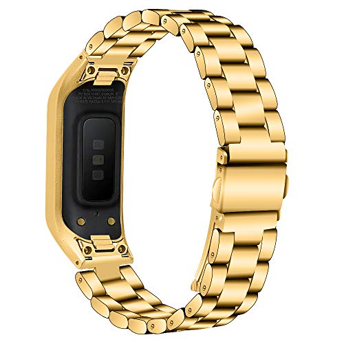 RuenTech Kompatibel mit Samsung Galaxy Fit E SM-R375 Aktivität Tracker Armband Metall Edelstahl Bands Ersatz für Galaxy Fit E Zubehör Mode Armbänder (Gold) von RuenTech