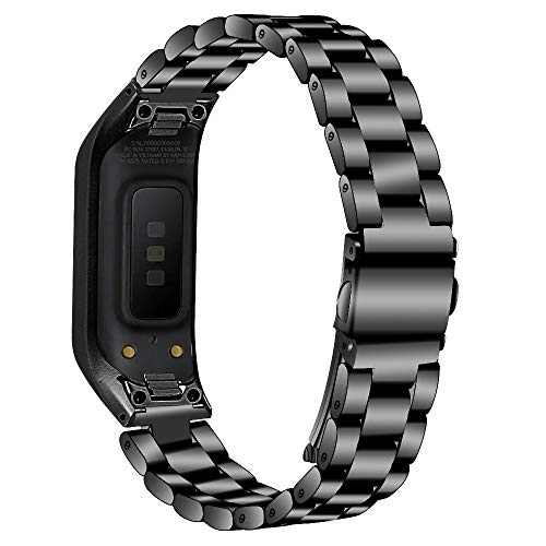RuenTech Kompatibel mit Samsung Galaxy Fit E SM-R375 Aktivität Tracker Armband Metall Edelstahl Bands Ersatz für Galaxy Fit E Zubehör Mode Armbänder (Schwarz) von RuenTech