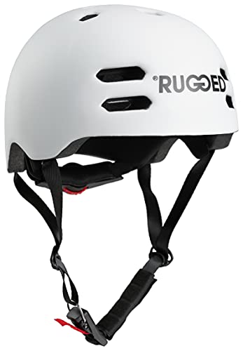 Rugged Helm für Stuntscooter, Skateboard, Inlineskates, Fahrrad - Skatehelm größenverstellbar (S (53-55cm), Weiß)… von Rugged