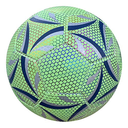 RuiDay Reflektierender Fußball, beleuchteter Fußball, Größe 4/5, leuchtender Fußball, leuchtet im Dunkeln, Fußball 2022, Standardübung, Trainingsfußball (Größe 5, grün fluoreszierend) von RuiDay
