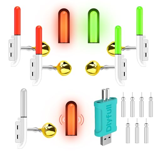 Ruikdly LED Bissanzeiger Angeln, Knicklichter Angeln, Wasserdichtes Nachtlicht für Angelruten mit Knicklichtern Und Glocke, Nachtfischen Swinger Bissanzeiger Mit Ladegerät Und Akku für Nachtfischen von Ruikdly