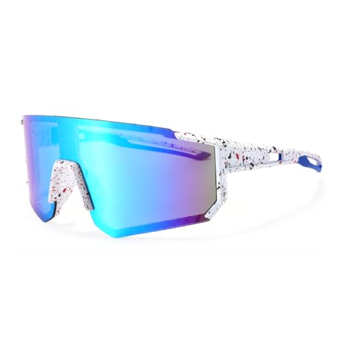 Ruikdly Schnelle Brille Rave Fahrrad Sonnenbrille Herren Rennrad Brille Sport Sonnenbrille Cycling Glasses mit Verstellbarem Bügel UV400 Schutzbrille für Herren Damen Radfahren Laufen Golf Ski (Blau) von Ruikdly