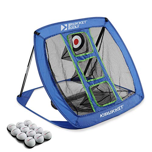 Rukket Pop Up Golf Chipping Net | Outdoor/Indoor Golfzielzubehör und Hinterhof-Übungs-Schwungspiel mit 12 Schaumstoff-Trainingsbällen (klassisches Blau) von Rukket Sports