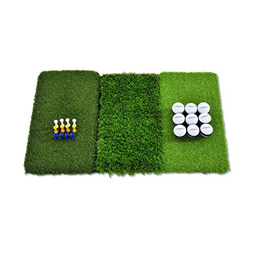 Rukket Tri-Turf Golfschlägermatte Attack | Tragbare Fahr-, Chipping-Trainingshilfen für den Garten mit verstellbaren Tees und 9 Schaumstoff-Übungsbällen (Standard (63,5 x 40,6 cm) von Rukket Sports