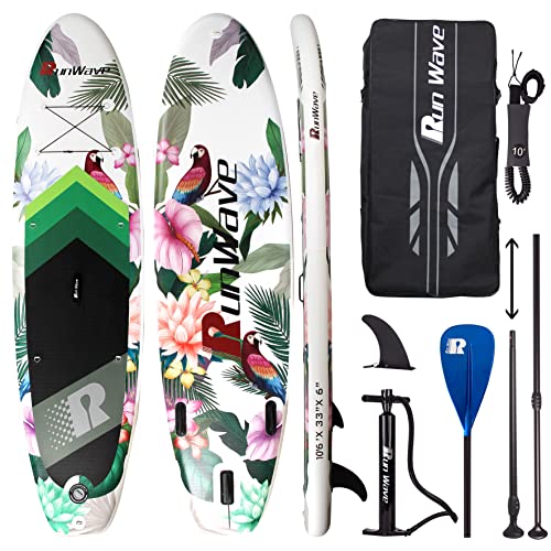 Runwave Aufblasbares Stand Up Paddle Board Anti-Rutsch Deck mit Premium SUP Zubeh?r | Breiter Stand, untere Finnen f¡§1r Surfkontrolle | Jugendliche Erwachsene Anf?nger (PARROW) von Run Wave