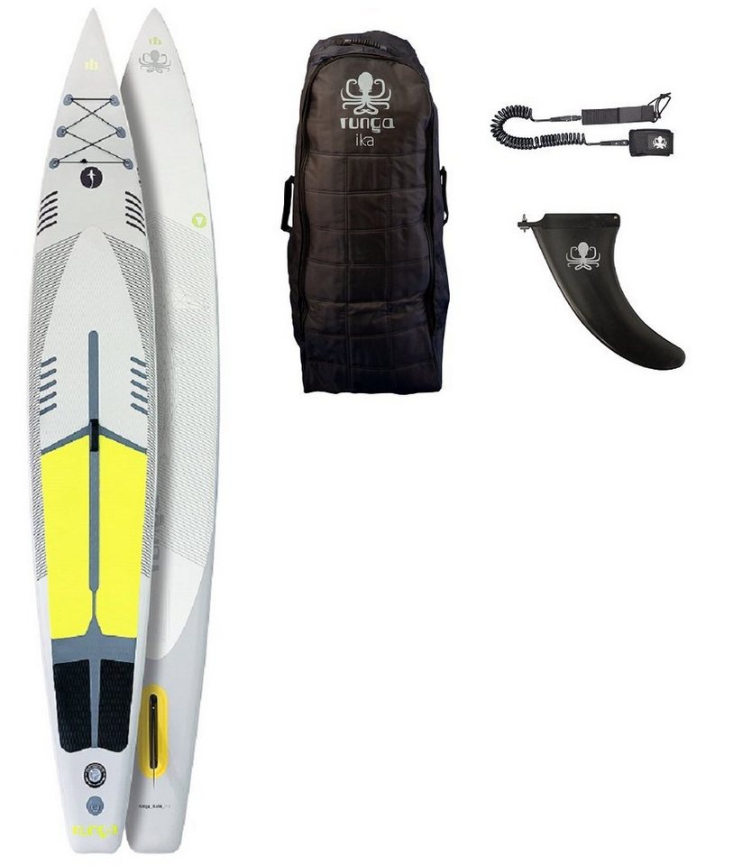 Runga-Boards Inflatable SUP-Board MAKO RACE AIR 14.0 Stand Up Paddling SUP iSUP, (Set 1, mit gepolsterten Trolley-Rucksack, Center-Finne und Coiled-Leash) von Runga-Boards