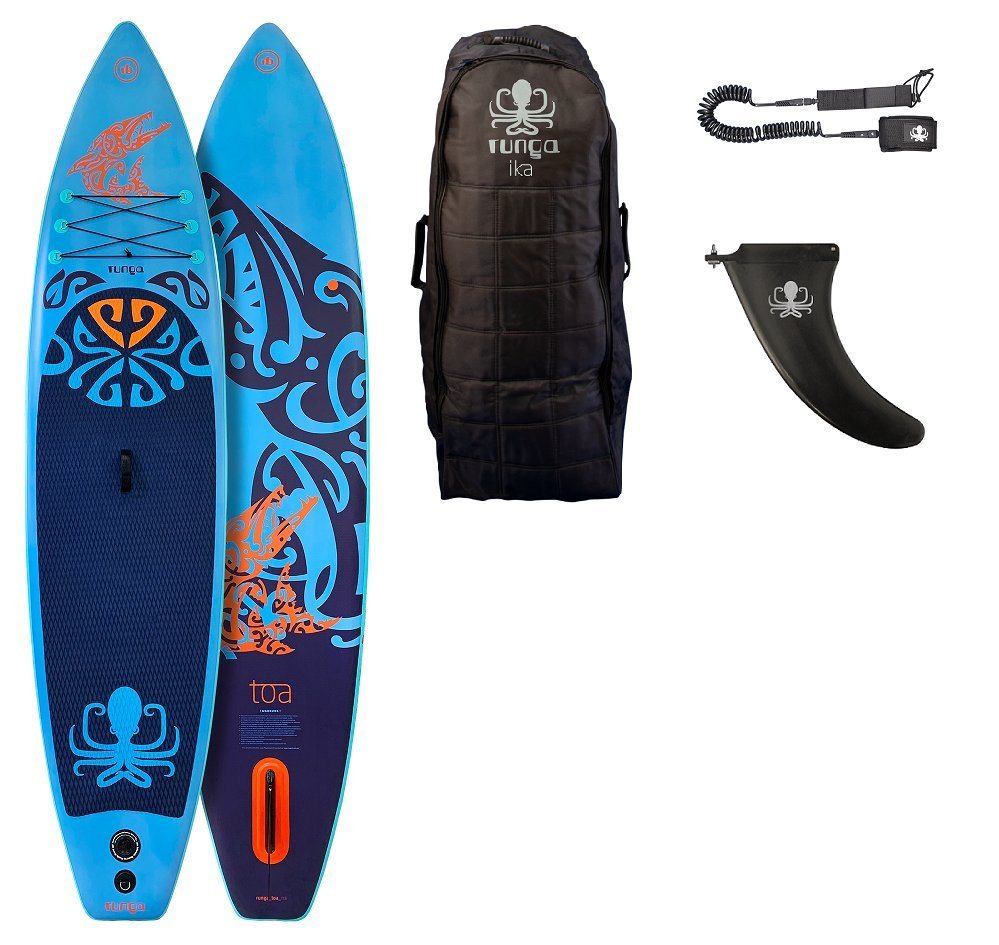 Runga-Boards Inflatable SUP-Board Runga TOA AIR 11.6 blue Stand Up Paddling SUP iSUP, Allround, (Set 1, mit gepolsterten Trolley-Rucksack, Center-Finne und Coiled-Leash) von Runga-Boards