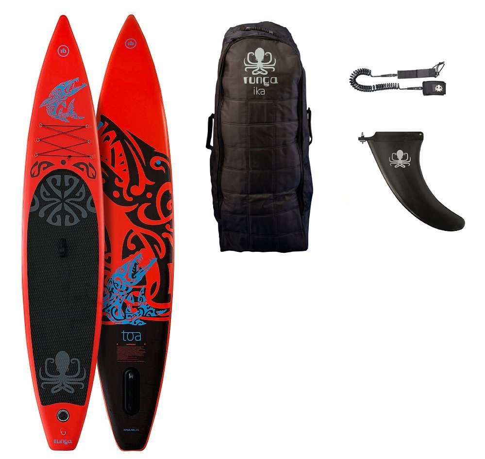 Runga-Boards Inflatable SUP-Board Runga TOA RACE AIR 12.6 RED Stand Up Paddling SUP iSUP, (Set 1, mit gepolsterten Trolley-Rucksack, Center-Finne und Coiled-Leash) von Runga-Boards