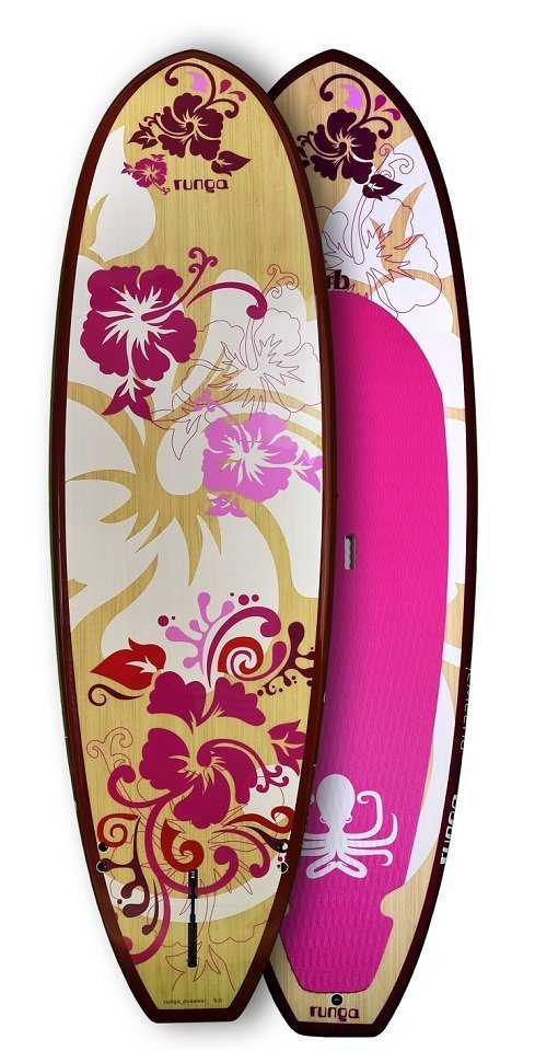 Runga-Boards SUP-Board Puaawai WOOD PINK Hard Board Stand Up Paddling SUP, Allrounder, (Set 9.5, Inkl. coiled leash & 3-tlg. Finnen-Set) von Runga-Boards