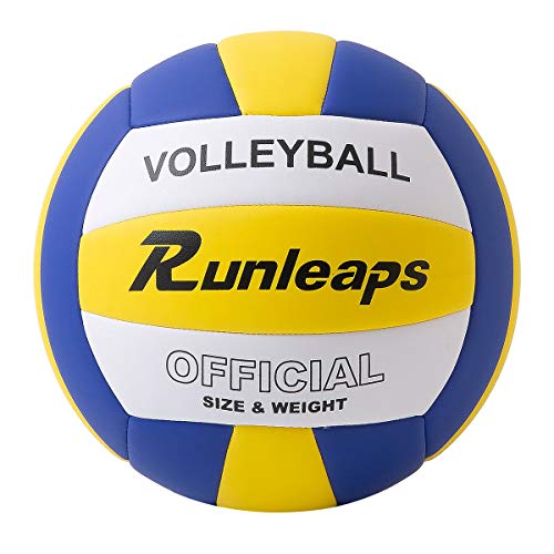 Runleaps Volleyball, Wasserdichter Indoor Outdoor Volleyball für Strandspiel Fitnessstudio Training Offizielle Größe 5 (gelb-weiß-blau) von Runleaps