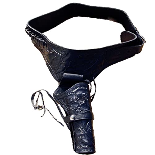 Westernholster Revolver Cowboy Western Ledergürtel Old West Colt Holster (34 inch / 86 cm, Schwarz) von Running Bear