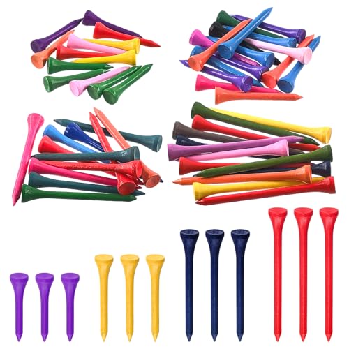 Rustark 180 Stück 4 Größen Golf Tees Sortiment Set langlebiger Bambus Golf Tees weniger Reibung Tees reduzieren Reibung Golf Tees für Golf Training Golfer professionelle (Mehrfarbig) von Rustark