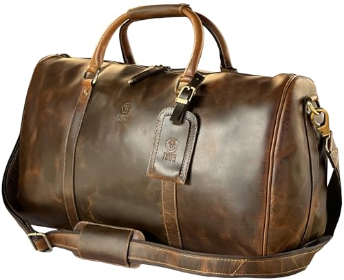 Rustic Town groß Leder Reisetasche - Carry On Vintage Umhängetasche Duffel Bag Weekender Tasche für Herren und Damen (Braun) von Rustic Town