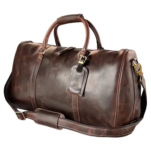 Rustic Town groß Leder Reisetasche - Carry On Vintage Umhängetasche Duffel Bag Weekender Tasche für Herren und Damen (Dunkelbraun) von Rustic Town