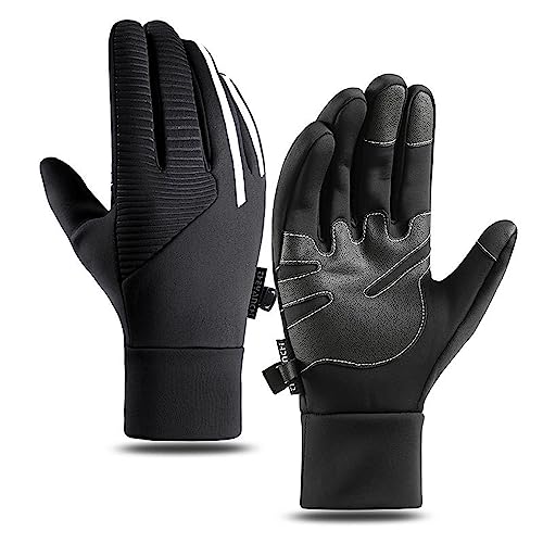 Rzejin Winterhandschuhe Herren Damen Thermohandschuhe Fahrrad Wasserabweisende Touchscreen Warme Handschuhe Anti-Rutsch Laufhandschuhe zum Radfahren Wandern Klettern Outdoor Schwarz M von Rzejin