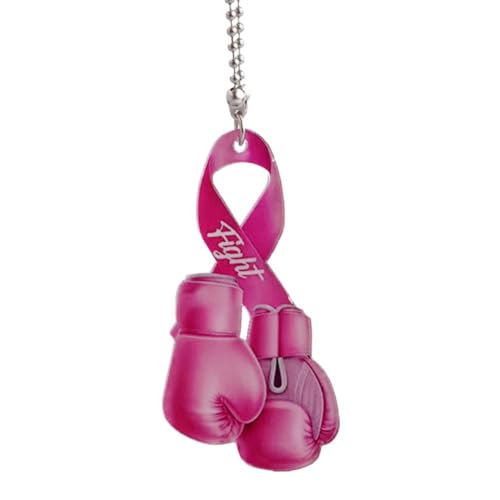S-JIANG Pinke Boxhandschuhe für Überlebende, Mädchen, Frauen, Brustkrebs-Bewusstsein, rosa Kampfband für Auto-Rückspiegel, Zubehör, Weihnachtsbaum-Anhänger, Dekoration, Geschenk von S-JIANG