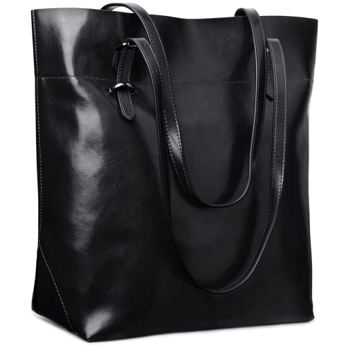 S-ZONE Damen Echtleder Tasche Shopper Groß Tote Handtasche Henkeltasche (A-schwarz) von S-ZONE