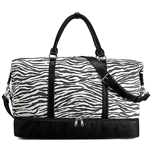 S-ZONE Damen Weekender Reisetasche 33/45 L Canvas Tasche Übergröße Duffel Taschen mit PU-Lederband und Schuhfach von S-ZONE