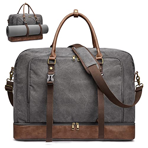 S-ZONE Uniex 50L Weekender Reisetasche Canvas Tasche Übergröße Carryon Duffel Bag Sporttasche Übernachtung Travel Bag mit PU-Lederband und Schuhfach von S-ZONE