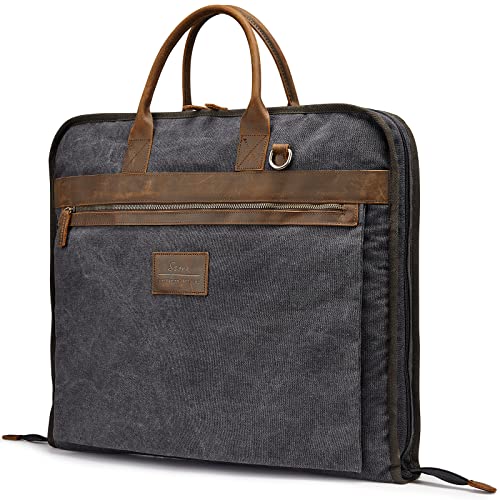 S-ZONE Unisex Kleidersack Anzugtasche Canvas Leder Trim Kleidertasche für Reisen Kurzurlaub Geschäftsreisen Aufbewahrung von S-ZONE