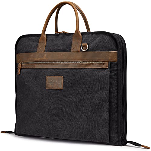 S-ZONE Unisex Kleidersack Anzugtasche Canvas Leder Trim Kleidertasche für Reisen Kurzurlaub Geschäftsreisen Aufbewahrung von S-ZONE