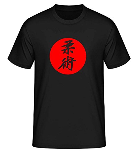 S.B.J - Sportland schweres Qualitäts Ju-Jutsu T-Shirt mit Motiv/Schriftzeichen/Kanji Ju-Jutsu in japanischer Sonne, Farbe schwarz, Gr. XL von S.B.J - Sportland
