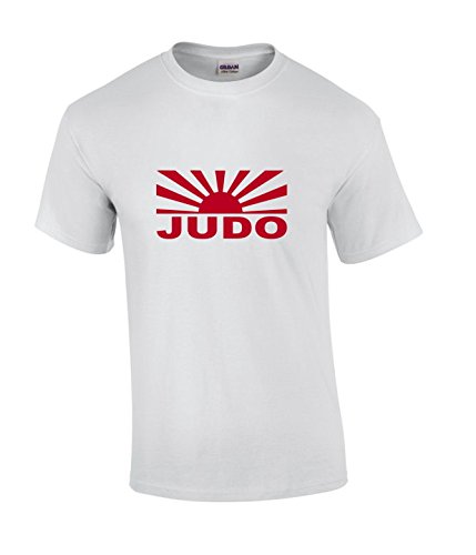 S.B.J - Sportland schweres Qualitäts Judo T-Shirt mit Motiv japanische Flagge und Judo, Farbe Weiss, Gr. 152 von S.B.J - Sportland