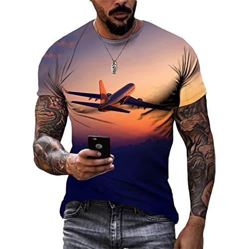 SABORR Kreatives Flugzeug 3D Kurzarm Herren Damen Outdoor Casual T Shirt Rundhalsausschnitt Erwachsene Top von SABORR