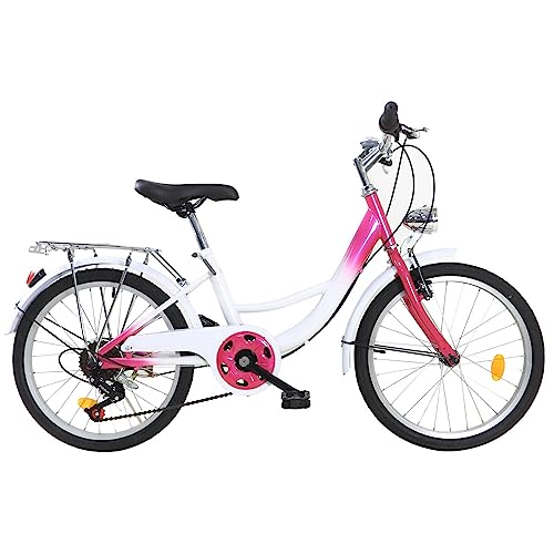 SABUIDDS 20 Zoll Premium City Bike, 6 Gang Damenfahrrad, Komfort Fahrrad für Jungen Mädchen Herren und Damen, Premium TrekkingBike mit Licht für Unterhaltung, Shopping oder Bewegung, Rosa und weiß von SABUIDDS