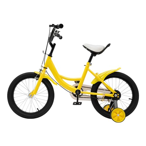 SABUIDDS 16 Zoll Kinderfahrrad, Kinder Fahrrad für ab 5-8 Jahre Gelb Kinderrad für Jungen Mädchen Jugendrad mit Stützräder & Stabilisatoren, Handbremsen, Gummireifen, Lenkrad, Höhenverstellbares von SABUIDDS