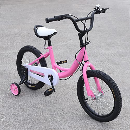 SABUIDDS Kinderfahrrad für ab 3 Jahre Kinder Fahrrad 16 Zoll Kinderrad für Jungen Mädchen Jugendrad mit Stützräder & Stabilisatoren, Handbremsen, Gummireifen，Lenkrad, Höhenverstellbares, Pink von SABUIDDS