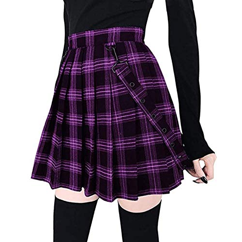 Damen Kilt Rock Kariert Schottischer Kilt Tartan Rot Blau Faltenrock mit Kette Minirock Hohe Taille Kurz Skirt Skater Rock (Color : Purple-A, Size : 5XL) von SADWF
