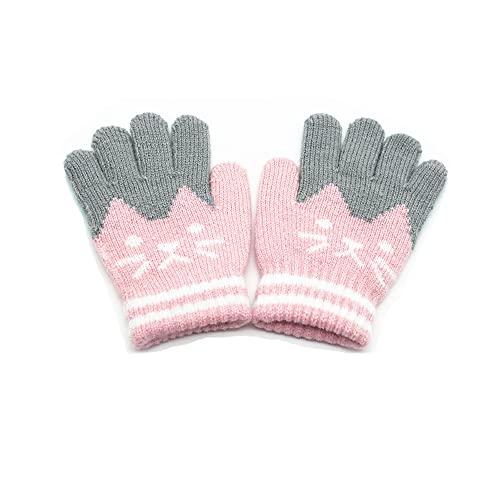 SAEEKO 1 Paar Kinder Fingerhandschuhe Herbst Winter Strickhandschuhe Warm Handschuhe Fäustlinge mit Plüsch Futter, Skihandschuh, Skifahren Snowboarding Spielen Laufen Bedarf (Pink) von SAEEKO