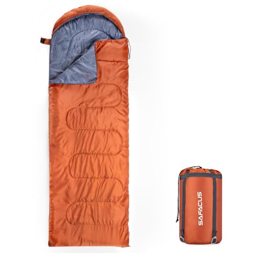 SAFACUS Camping-Schlafsack, 3 Jahreszeiten, warmes und kühles Wetter, leicht, einfach zu bedienen, mit Kompressionsbeuteln, für Erwachsene und Kinder, Outdoor-Reisen, Dunkelblau (Brown) von SAFACUS