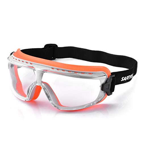 SAFEYEAR Anti-Fog-Schutzbrille [EN166-zertifizierte Qualität] - SG036OR Anti-Scratch-Schutzbrille mit elastischem Nylon-Stirnband für Männer und Frauen, UV-Schutz getönte Full Pro Work-Brille von SAFEYEAR