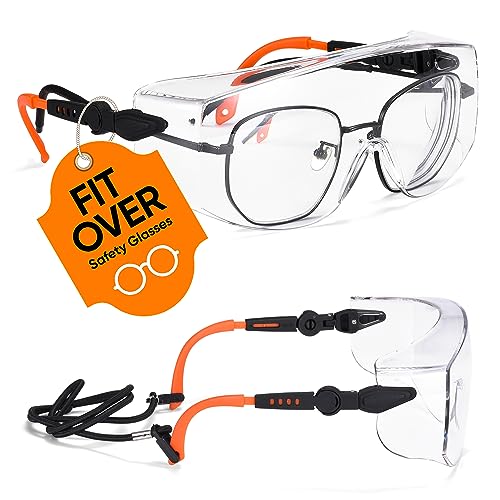 SAFEYEAR Schutzbrille für Brillenträger-SG009,Ausgestattet mit Anti-Kratzer und Anti-Fog Linsen UV400-Schutz,CE EN166-Zertifizierung，Mit Seitenschutz, umlaufender Brille, verstellbaren Brillenbeinen von SAFEYEAR