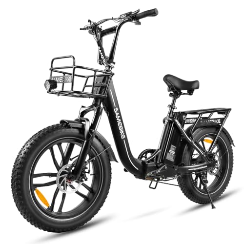 SAMEBIKE 20 Zoll E Bike Elektrofahrrad E-Fahrrad 36V/13Ah City EBike Mit Vorderer Korb Hinteres Gestell (C05 PRO) (Black) von SAMEBIKE