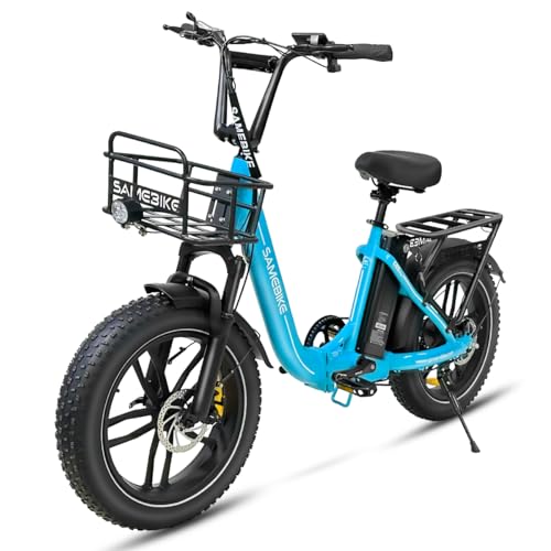 SAMEBIKE 20 Zoll E Bike Elektrofahrrad E-Fahrrad 36V/13Ah City EBike Mit Vorderer Korb Hinteres Gestell (C05 PRO) (Lake Blue) von SAMEBIKE