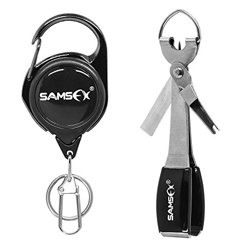SAMSFX Angel-Schnellknoten-Bindungswerkzeug, 4-in-1 Fliegenschnur-Clippers mit Zinger Retractor Combo (Silber-Knoten-Werkzeug-Set) von SAMSFX