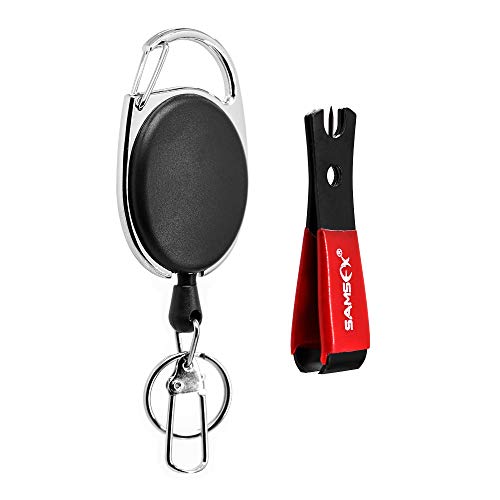 SAMSFX Fliegenfischen Clipper Schnurschneider Classic Grip Zipper mit Hakenösenreiniger und Zinger Retractor Combo (Clipper mit ovalem Retractor) von SAMSFX