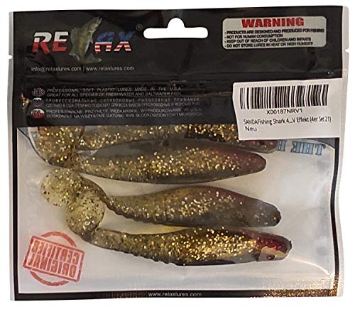 SANDAFISHING Shark 4" Relax Kopyto Gummifische Set 11cm - Zander Hecht Barsch Köder fischen Gummiköder Raubfisch Angeln Kunstköder teilweise UV Effekt (4er Set 21) von SANDAFISHING