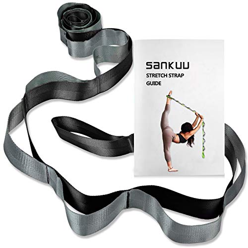 SANKUU Yogagurt, Yoga-Dehnungsband mit 12 Schlaufen, nicht-elastisches Dehnungsband für Physiotherapie, Pilates, Tanz und Gymnastik, mit Tragetasche, schwarz von SANKUU