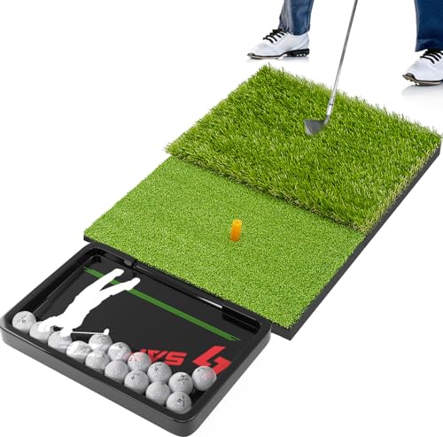 SAPLIZE Faltbare 58,4 x 40,6 cm Golfschlagmatte mit Golfball-Tablett – 2-in-1-Rasenmatte zum Schlagen, Chippen – Indoor/Outdoor Golf-Übungs- und Trainingsmatte von SAPLIZE