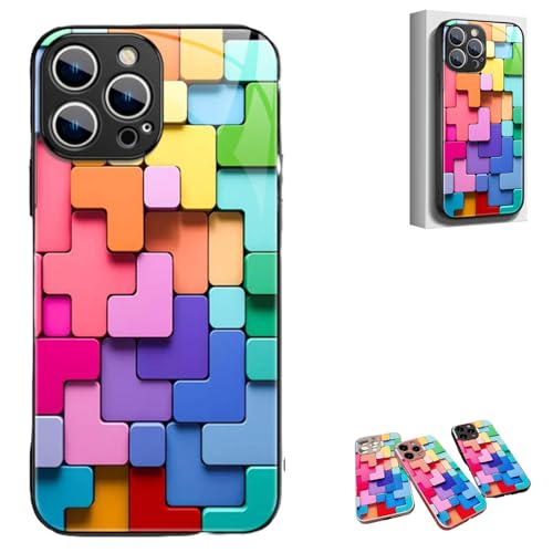 Flat 3D Square Pattern Glass Case Cover for iPhone, Cool Colorful Phone Case, for iPhone 11 12 13 14 15 Pro Max (for iPhone 11,Black) von SARUEL