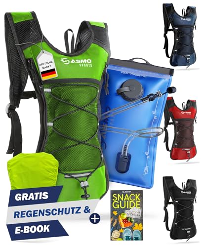 SASMO Sports® Trinkrucksack (grün) mit Thermofach | Laufrucksack Ultraleicht 300g | Rucksack mit Trinkblase 2L, BPA-frei | mit Reflektoren | Laufen, Fahrrad & Trailrunning von SASMO Sports